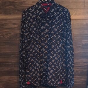 Tommy Hilfiger - Navy Blue "Interlocking Ring Print"  Long Sleeve Button Down